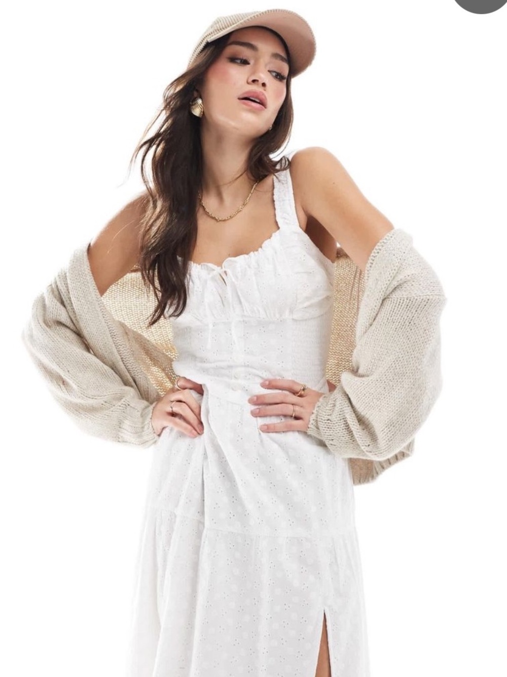Hollister Embroidered Eyelet Detail Shirred
Bust Maxi Dress Thigh Split Sz S NWT